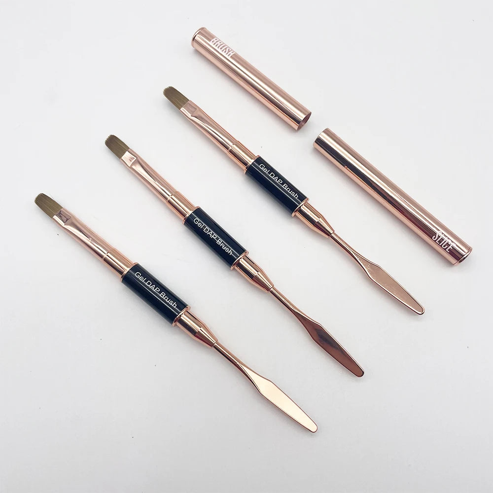 Professional Double-Head Nail Poly Extension Gel Brush Rose Gold Nail Painting Brush With Spatula Poly Gel Nail Art Brush Picker