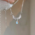 Fancy Exquisite Women Jewelry Silver Angel Wing Moonstone Pendant Necklaces