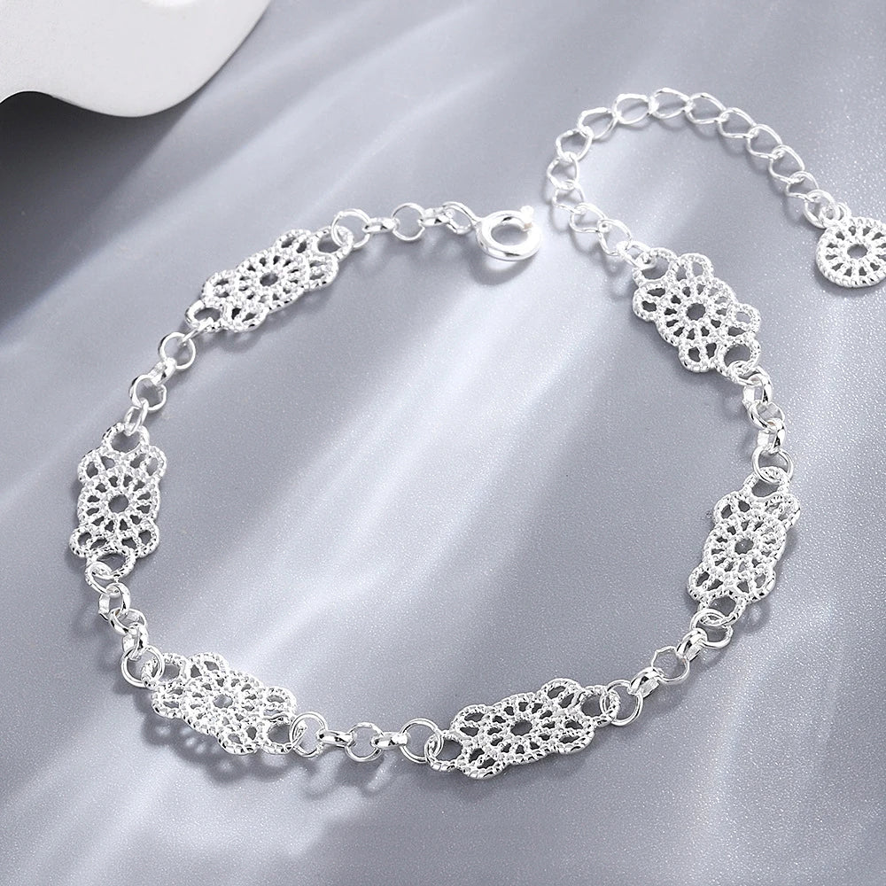Elegant Simple 925 Sterling Silver Women's Lace Trendy Wedding Fashion Bracelet with Temperament-Bangle