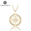 Unique Designed 925 Sterling Silver Pave Round 1.0mm Cubic Zirconia CZ Ladies Compass Pendant Necklace