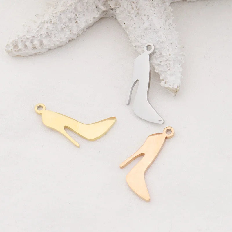 Hot Selling Creative Mirror Stainless Steel Single Hole High Heels DIY Customizable Engraved Pendant Accessories