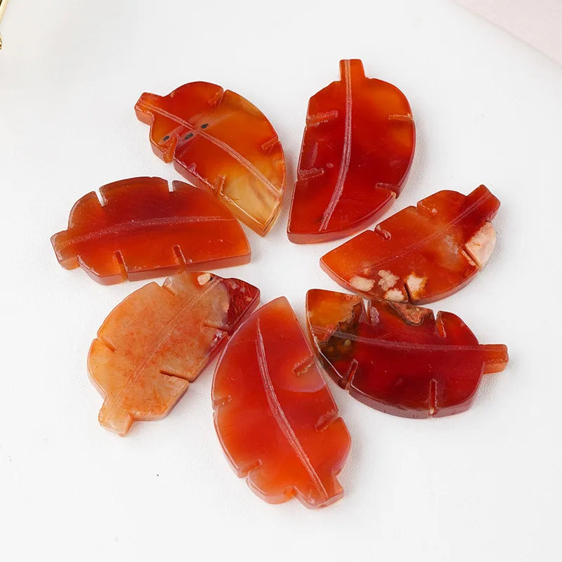 Wholesale Natural Hand Carved Ornaments Healing Stone Red Agate Leaf Crystal Carving