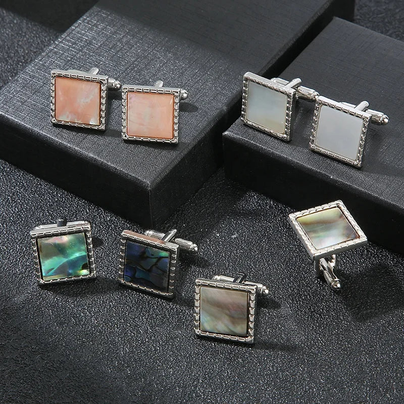 Popular Modern Design Square Agate Crystal Cuff Links Pink White Stock Manufacture Cheap Fashion Style Cufflinks for Men