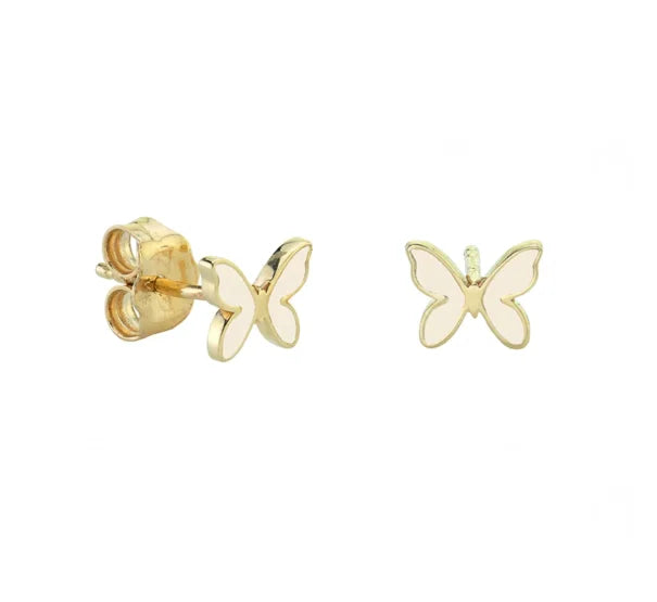Custom Silver Jewelry White Enamel 18K Gold Plated Stud Earring Butterfly Shaped Jewelry