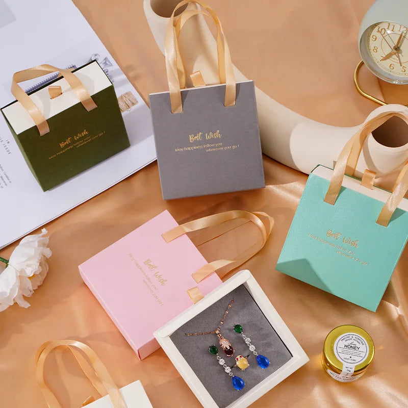 Luxury Sliding Drawer Gift Paper Jewelry Box and Pouch for Earring Necklace Rings Jewellery Packaging With Foam Insert