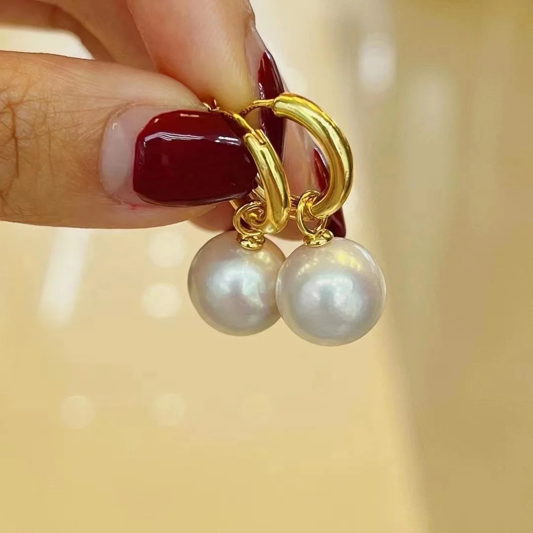 E1978 10-11mm DIY Natural Freshwater Pearl Charm Earrings Mounting Accessory 925 Sterling Silver Gold Plated  Jewelry for Women