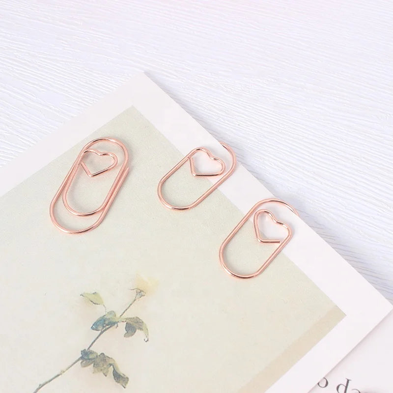 Free Sample Metal Wire Bookmark Paper Clips Mini Rose Gold Notebook Clip Love Heart OEM 100 Pcs/Poly Bag Cute Small Paperclip