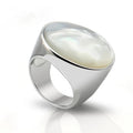 Unique Simple Big Round Ring Stainless Steel Silver Jewelry Delicate White Pearl Opal Stone Wedding Engagement Rings for Women