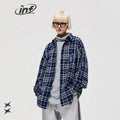 QUICKSHOW  Logo Reflective Print Plaid Shirt Jacket Autumn Fashion Heavy Weight Mens Brushed Shirt