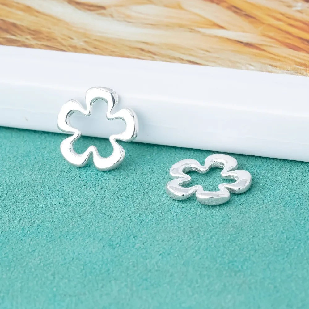 Vintage S925 Silver Hollow Flower Pendant Necklace Charms for Women Jewelry Making