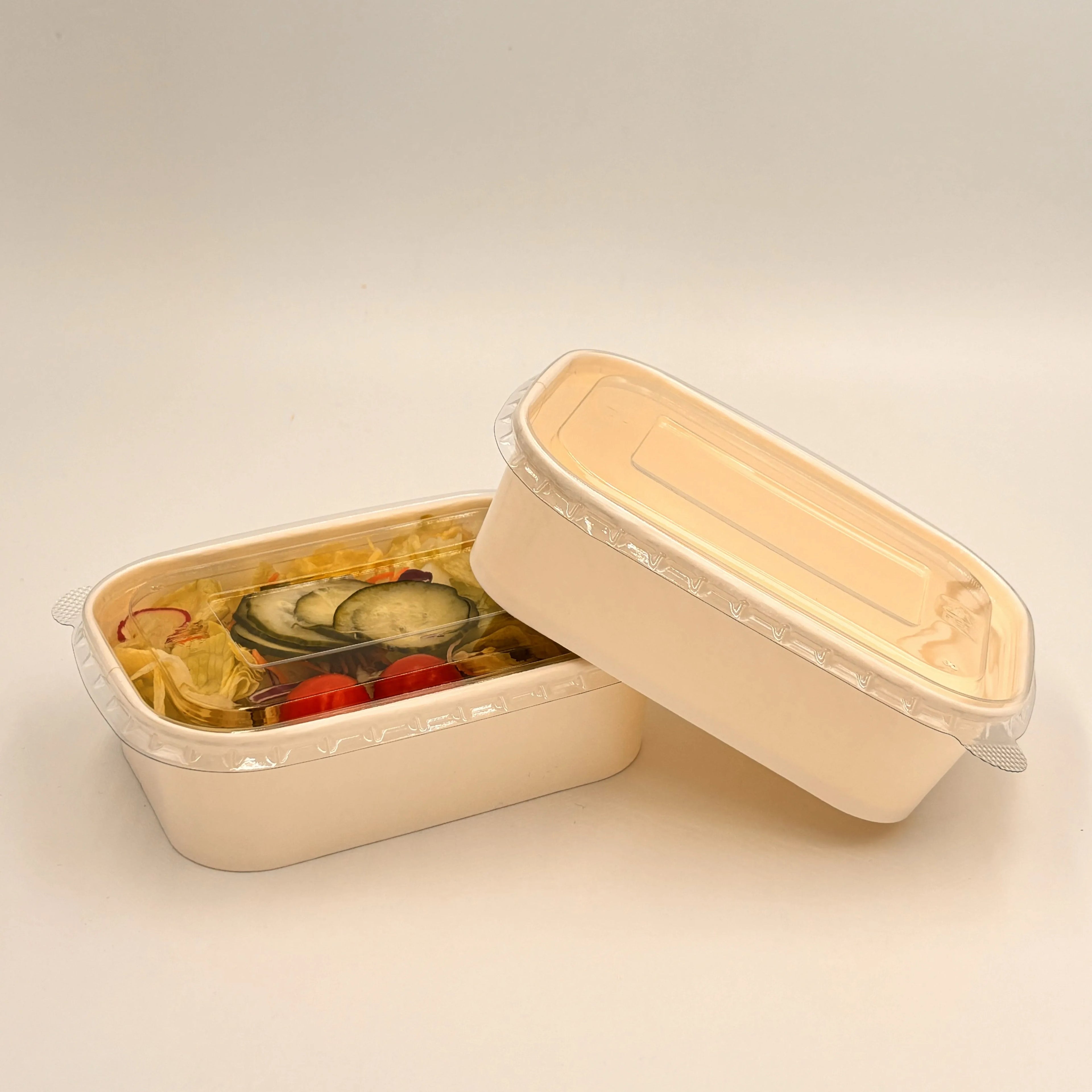 Recyclable Rectangular Kraft Paper Food Box Lid Ready Go Take Away Dinner Container for Sushi Matt Lamination Embossing