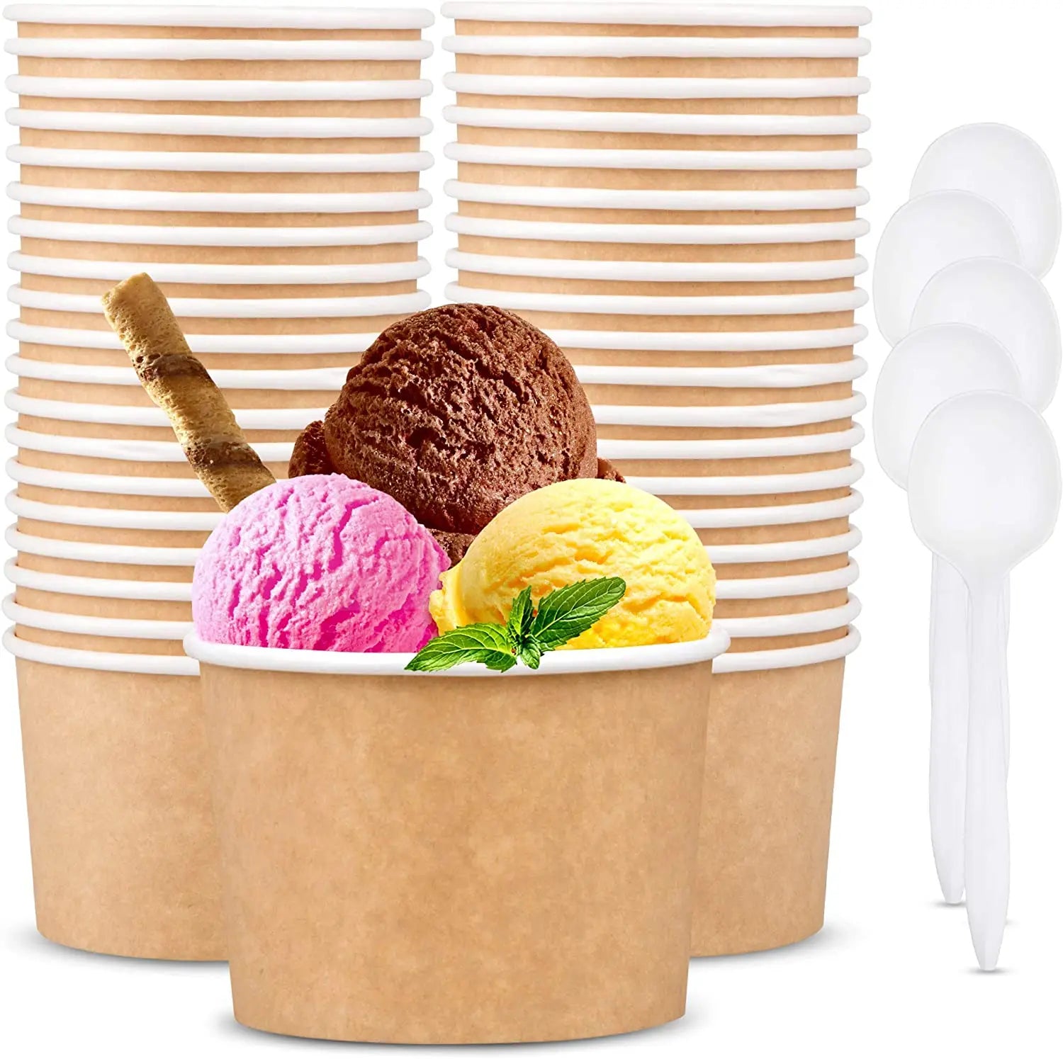 Custom 8 12 16oz Disposable Food Grade Packaging Bathtub Biodegradable Ice Cream Wrapping Paper Bowl Paper Soup Cup With Lid