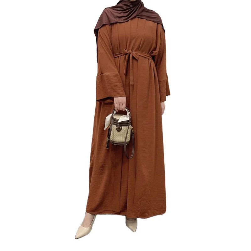 2 Piece Set Soft Open Abaya Islamic Clothing Modern Abaya  Linen Abaya for Women for 2022 EID