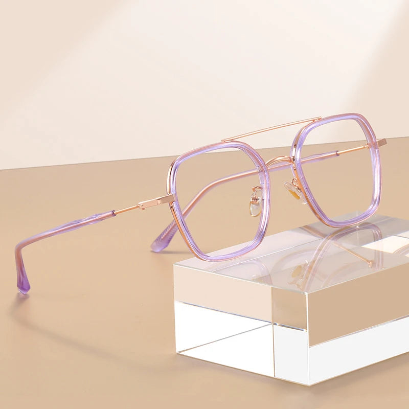 2023 New Polygonal Double Bridge Large Optical Glasses Frame for Unisex Anti-blue Light Eyewear