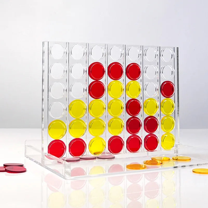 Children's Educational Toy Four-Piece Four-Link Acrylic Chess Set Red Yellow Pieces Three-Dimensional Board Game Display Rack