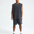 Custom LOGO Unisex Vintage Tshirt Tanktop Sun Faded Acid Wash Sleeveless T-shirt Oversize Distressed Cotton Men Tank Top T Shirt