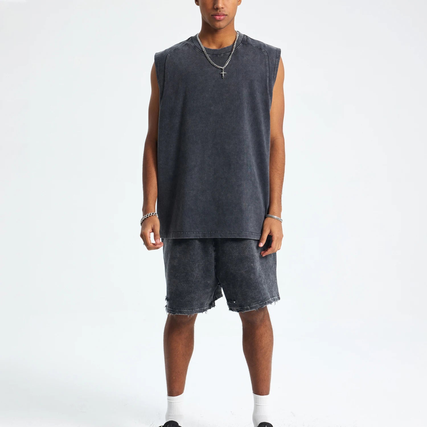 Custom LOGO Unisex Vintage Tshirt Tanktop Sun Faded Acid Wash Sleeveless T-shirt Oversize Distressed Cotton Men Tank Top T Shirt