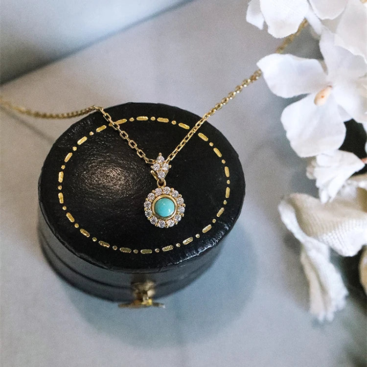 S925 Minimalist Trendy Jewelry Ins Style Ladies Gold Plated Turquoise Charm Necklace