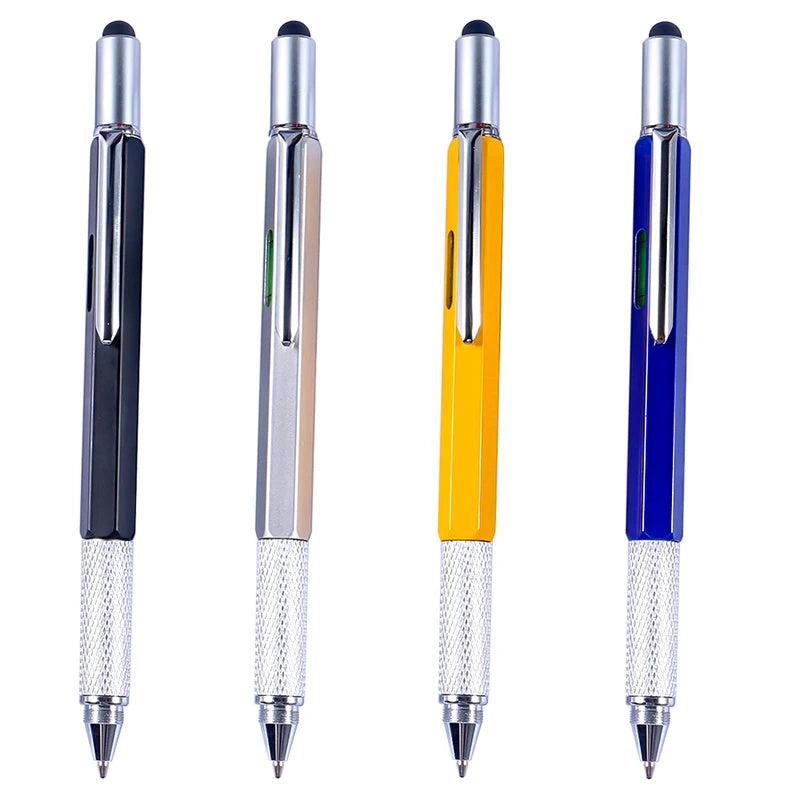 2021 Multifunction 6 in 1 Tool Pen with Ruler Level Two-Head Screwdriver Stylus Ball Pen