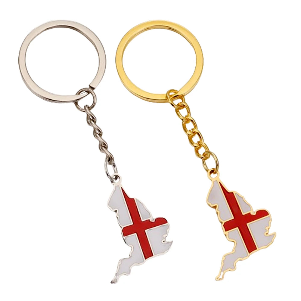 Manufacturer Enameled England Flag Charm Keychain Stainless Steel 18K Gold Plated Enamel Team England Map Pendant Key Chain
