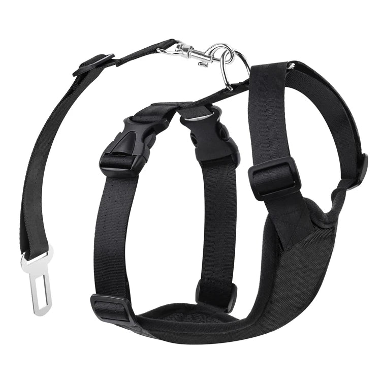 Dog Safety Harness with Seat Belt Tether-Breathable Mesh Nylon Adjustable Car Harness for Restraining Pets