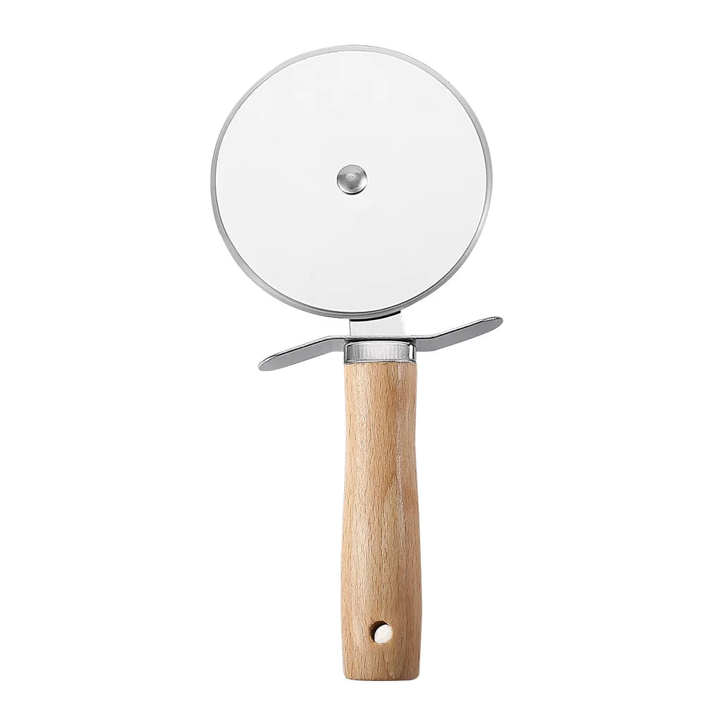 Stainless Steel Pizza Cutter Wooden Handle Small Kitchen Utensil for Cutting Cheese Whisking Eggs Miscellaneous Kitchen Gadgets