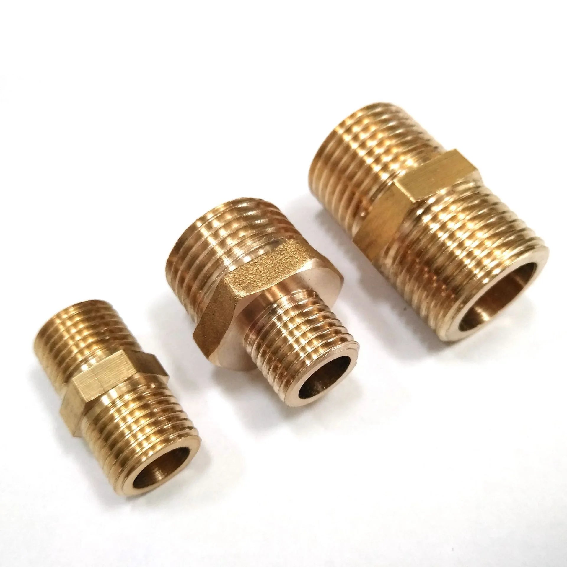 Brass Double External Thread Direct Reducer Conversion Tube Connector Forged Hexagon Head Smooth Surface