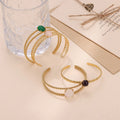 Colorful Natural Stone Twine Chain Style Open Bangle Waterproof 18K Gold Vaccum Plating Stainless Steel Cuff Bracelet for Women
