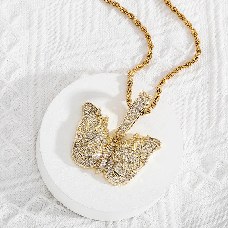 Fashionable and Minimalist butterfly Pendant Hip-hop Zircon Inlaid Layered Accessory Hell Flame Devil butterfly Pendant