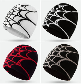 Y2K Gothic Spider Web Jacquard Knitted Cuffless Beanie Hat Unisex Winter Warm Beach Outdoor Casual