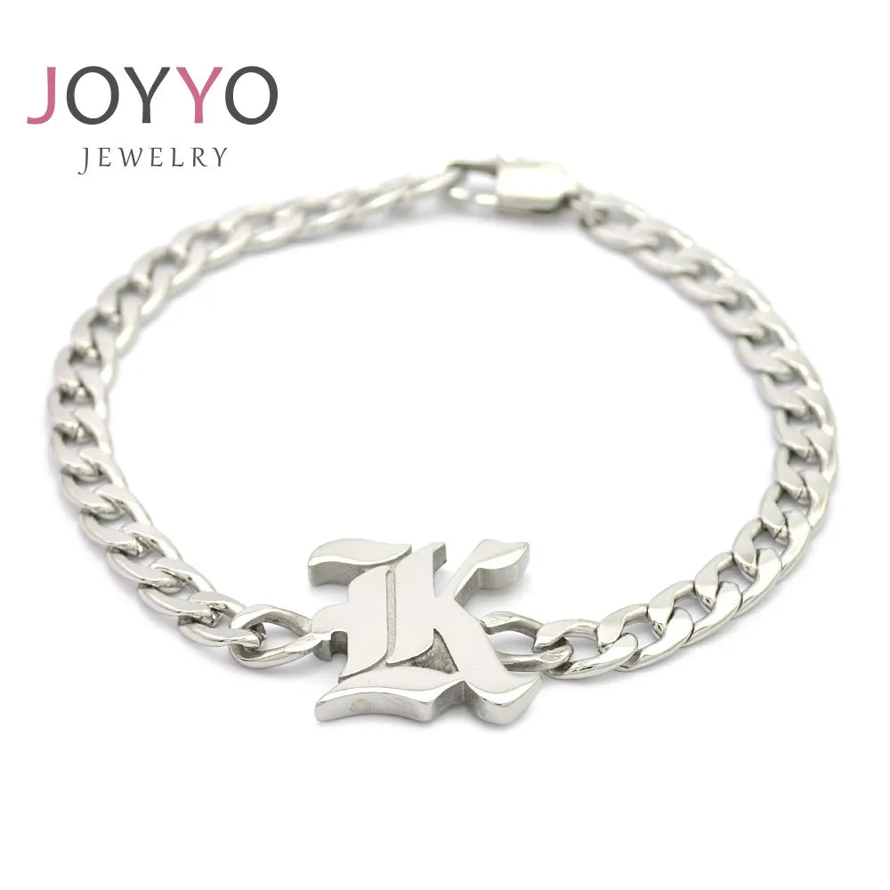 Polished Sliver Letter a to Z Initial Letter Chain Bracelets for Women Fashion Personalized Wrist Strap Trendy Bracelet
