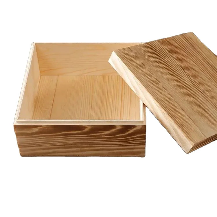Custom Logo Engraved Wooden Box Hinge Lid Solid Pine Wood Animal Theme Reusable Keepsake Gift Boxes Storage Box