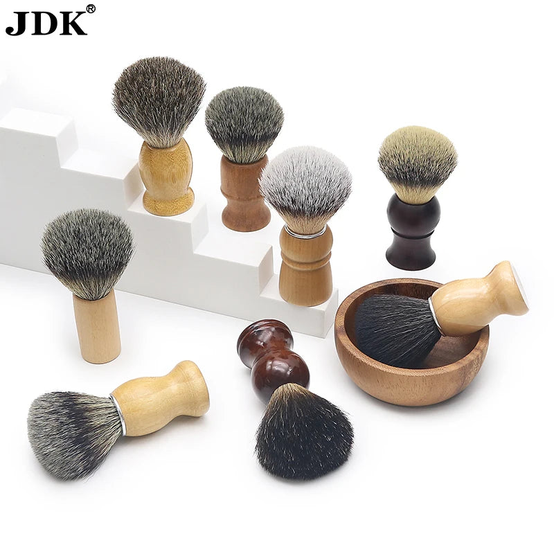 Professional Shaving Brush Synthetic Hair Knots Wooden Handle Beard Brush Barber Shop Hair Salon Neck Brush