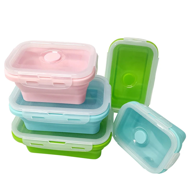 Silicone 4-Piece Collapsible Well-Sealed Food Storage Lunch Boxes Kids Bento Sandwiches Outdoor Safer Eating Customized Color