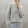 China Knitwear Supplier Custom Ladies Mohair Pullover Jumper Luxury Cable Knit Crewneck Cropped Mohair Sweater for Women