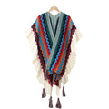 MIO New Ethnic Winter Warm Shawl With Tassel Long Knitted Jacquard Poncho Shawl Vintage Fashion Women Cardigan Loose Sweater
