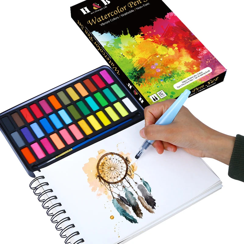Professional 36 Colors Solid Watercolor Paint Set with  Tin Box