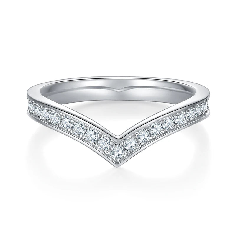 Classic Simple Design S925 Sterling Silver D Color Vvs Moissanite V Shape Women Engagement Rings Wedding