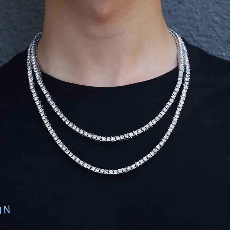 RINNTIN BSC47 Solid 925 Sterling Silver Tennis Chain Necklace Women's 3mm Round Cubic Zirconia Tennis Necklace