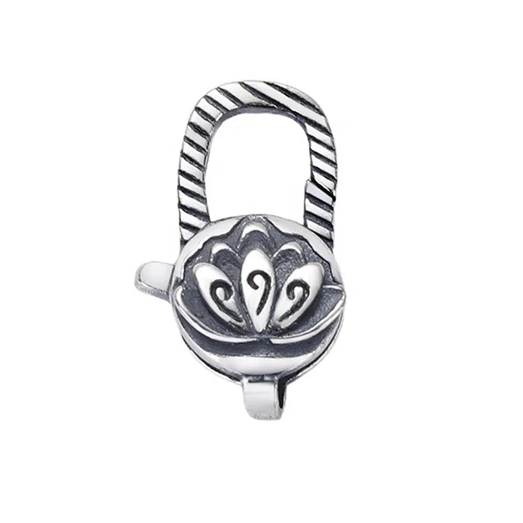 Etsy Hot Selling DIY Clasp Supplies Oxidized Sterling Silver Lotus Flower Pendant Lobster Claw Clasp 925 Bracelet Closures