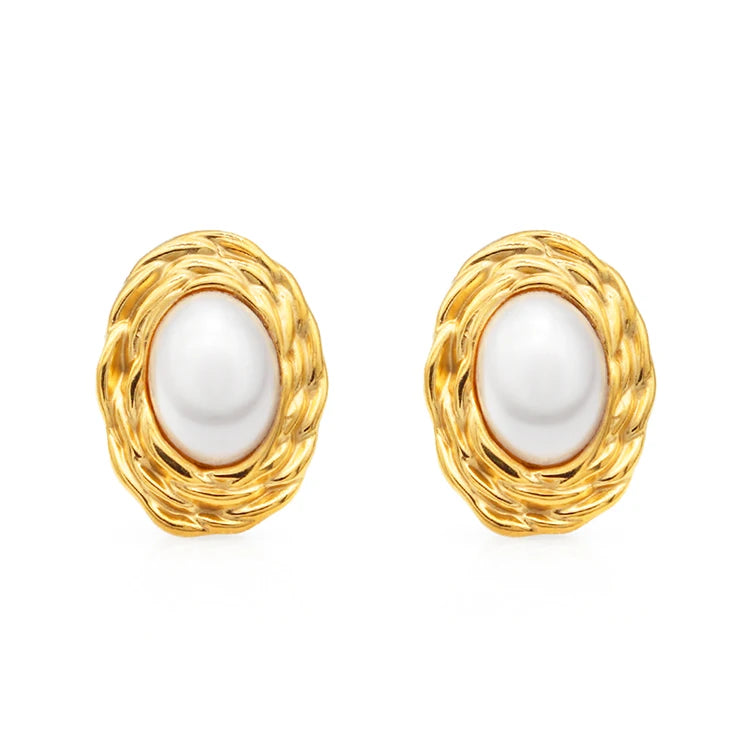Chris April 316L Stainless Steel Imitation Pearl Minimalistic Lady Fashion Statement Earrings 2023