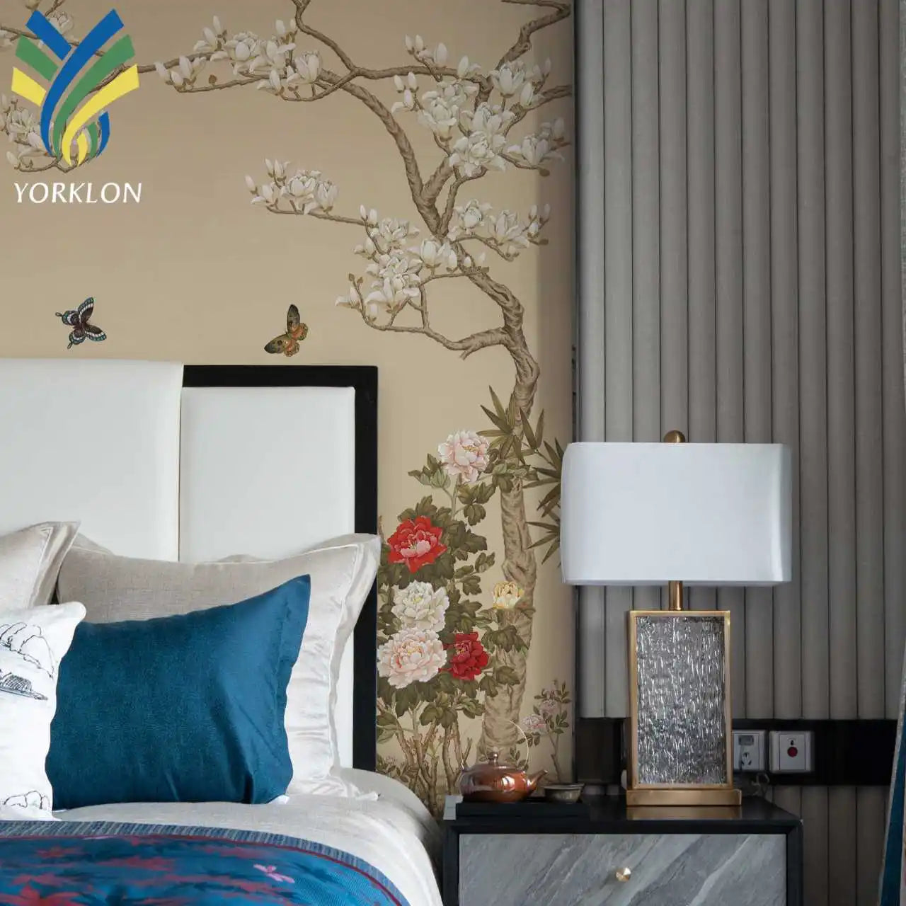 YKEAX 314 Wall Designs Bedroom Home Decoration Papier Peint Waterproof Flower 3D Chinoiserie Wallpaper Mural