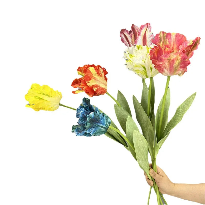 A-1510 Faux Parrot Tulip Real Touch Single Long Stem Fake Artificial Parrot Tulips for Home Wedding Table Decor