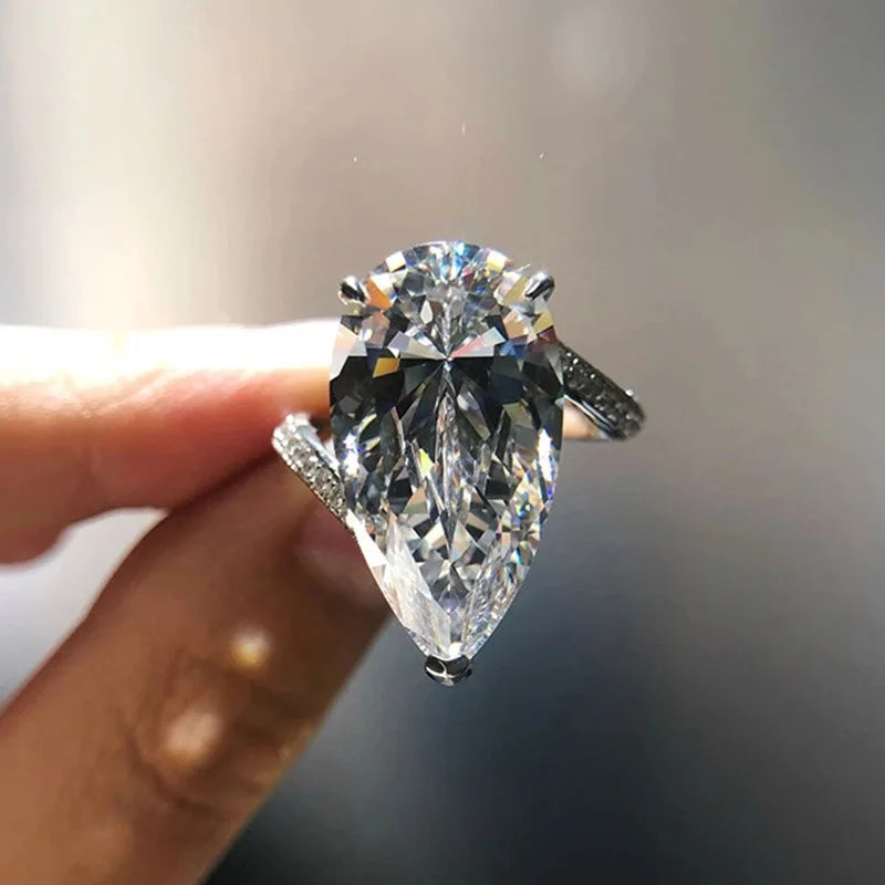 CAOSHI Elegant Women Wedding CZ Rings Luxury Irregular Silver Coating Large Water Drop Zircon Promise Ring