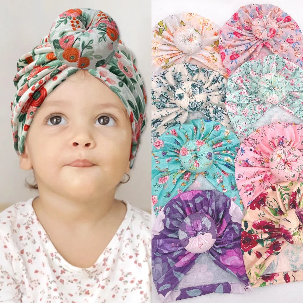 WD-A475 Wholesale Printing Kids Indian Turban Hat 2023 Knotted Baby Girl Hat 100% Polyester Casual Spring Summer