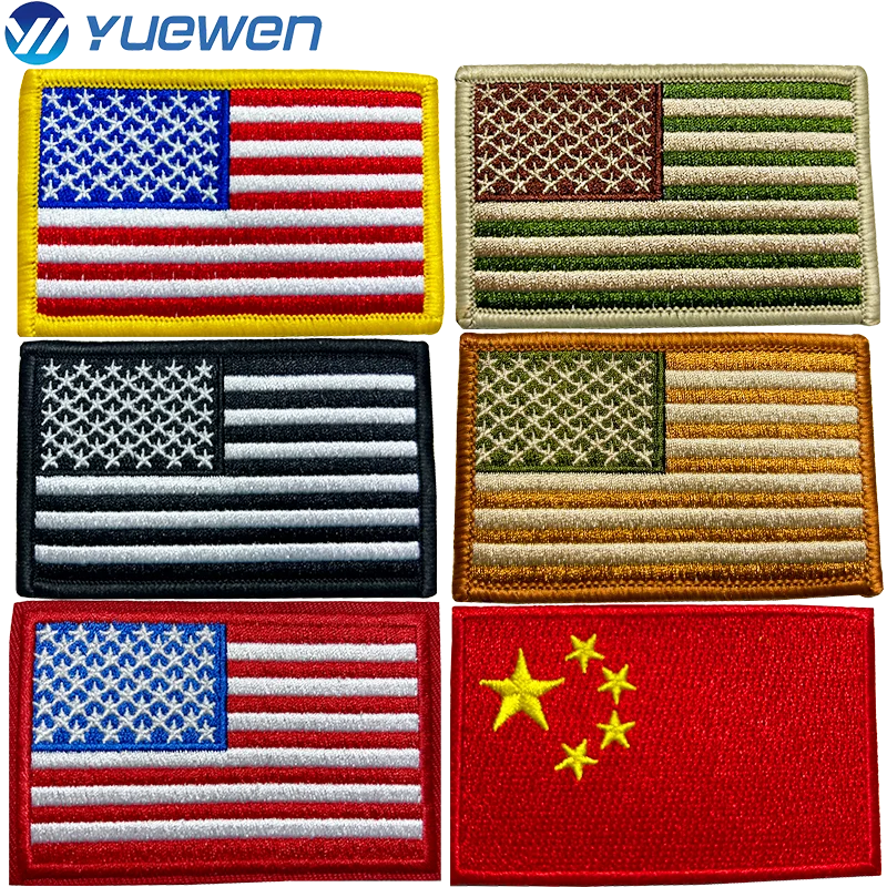 2024 Wholesale Cheap Fabric American Flag Embroidery Patches Iron on Badges Custom Brand Usa Flag Heat Transfer Embroidery Patch
