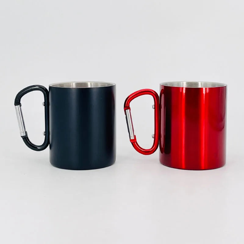 Hot Sale Outdoor Camping Travel Portable Stainless Steel Coffee Cup Double Walled Carabiner Mug with Handle