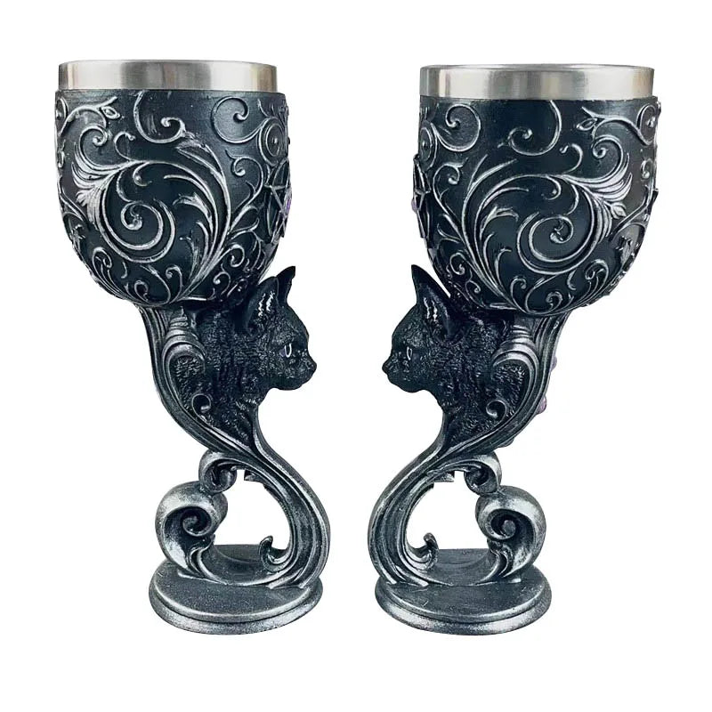 Factory Custom Medieval Retro Couple Cup 3D Three-dimensional Carving Wine Goblet Red Dragon Skeleton Black Cat Beer Goblet