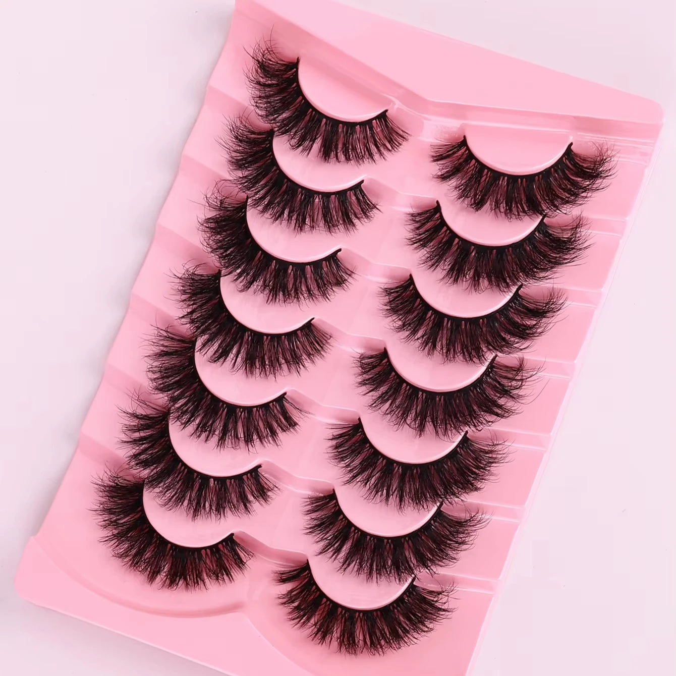Natural Short Wholesale Silk Full Strip False Eyelashes 7 Pairs Cat Eye Wispy 25 Mm Lashes 3d 25mm Mink Eyelashes