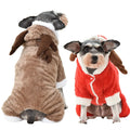 Velvet Plush Christmas Moose Elk Hooded Dog Christmas Clothes Costume Dog Onesies Warm Xmas Winter Jumpsuit for Dogs